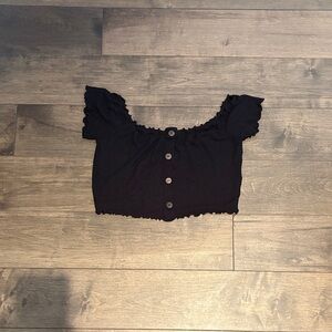 Ardene Black Buttoned Ruffle Crop Top